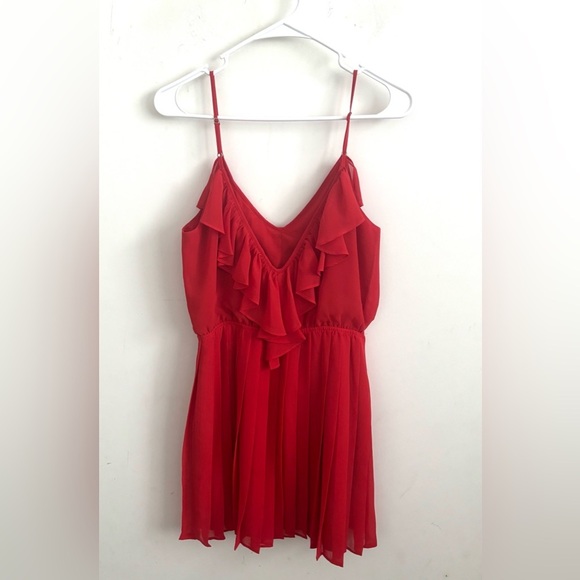 BCBG Ruffle V-Neck Red Chiffon Flowy Dress Romantic Date Night Cocktail S - Picture 4 of 10